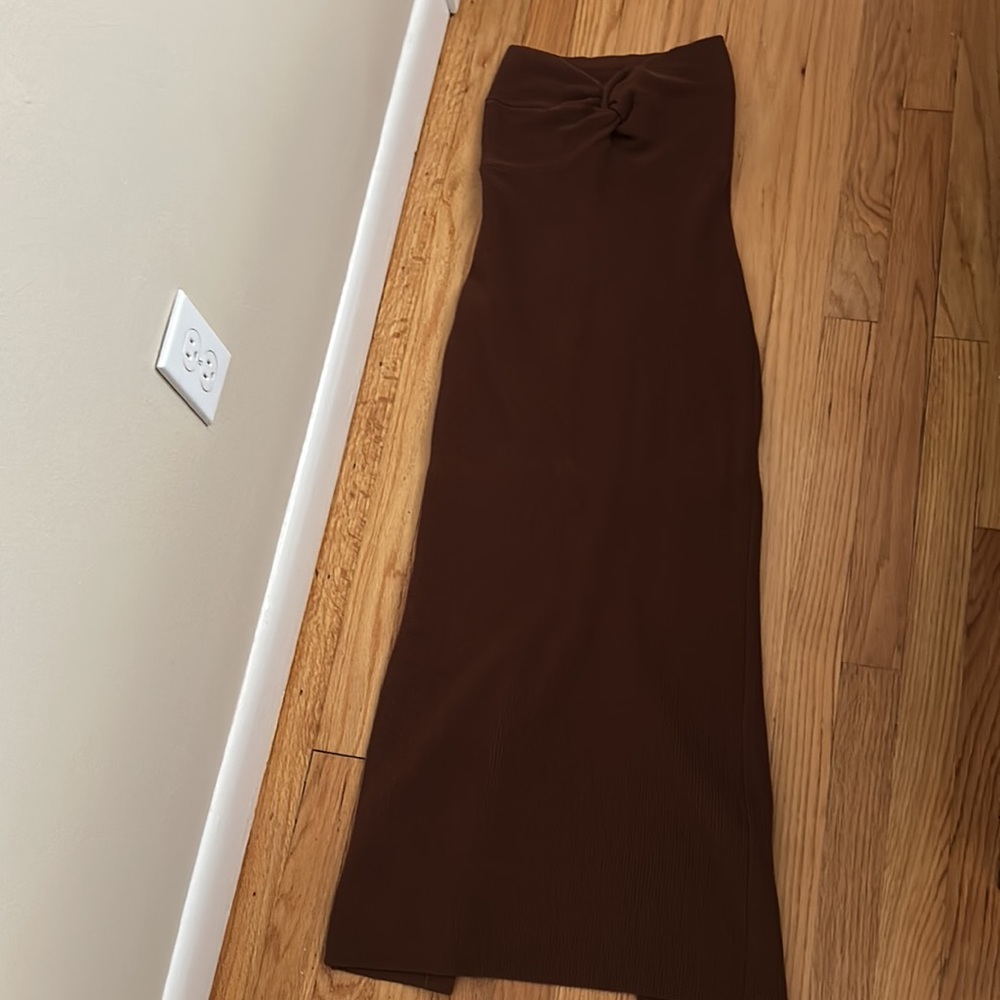 Sdencin Womens Bodycon Twist Knot Front Knit Ribbed Brown Maxi Dress Medium